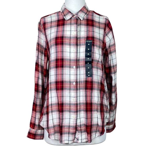 Lucky Brand Red Plaid Button Up Size Medium New - Picture 1 of 8